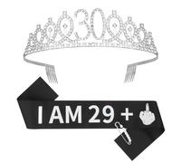 Casoty Écharpe et diadème en argent pour femme, décorations de 30e anniversaire pour femme, couronne et écharpe de 30e anniversaire, cadeaux de fête d'anniversaire pour femme