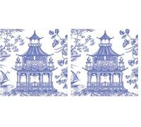 Caspari Chinoiserie Toile Pagoda Paper Cocktail Napkins in Blue - 20 Per Box (Lot de 2)