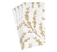 Caspari Lot de 2 paquets de 15 serviettes en papier Motif branches de baies Blanc/doré