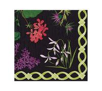 Caspari Mary Delany Flower Mosaics Paper Luncheon Napkins in Black - 20 Per Package