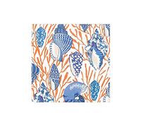 Caspari Shell Toile Paper Cocktail Napkins in Coral & Blue - 20 Per Box