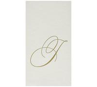 Caspari Towels, Monogram, Pack of 24 Recevez avec Les Serviettes Guest White Pearl Paper Linen, Paquet de 24, Initiale J, Or, Microfibre, Blanc Perle, 16,25x20x0,02 cm