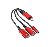 Casque 3 en 1 USB C vers 3,5 mm avec port de charge rapide pour iPhone 15 16 Pro Max pour Samsung S24 Audio Dongle Splitter Noir (rouge)