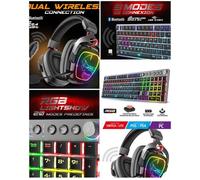 Casque 7.1 Sans fil VIRTUAL SURROUND SOUND SPIRIT OF GAMER RGB Bluetooth Multi plateformes + CLAVIER SANS FIL mécanique RF 2.4 GHz B