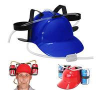 Casque à bière, casque avec tuyau, casque de construction, porte-gobelets, porte-bière, avec 2 porte-canettes et tuyau à boire, article amusant pour carnaval, fête des pères, cadeau pour homme (bleu)