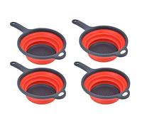 Casque à collier pliable rond 4pcs passoire de cuisine pliable avec poignée trouble trou pour pâtes légumes fruits de la nourriture plastique de qualité alimentaire (Rouge)