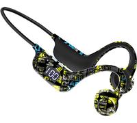 Casque à conduction osseuse, casque Bluetooth sans fil, casque Bluetooth pour le sport, 5.3, avec microphone, insertion de carte TF, affichage numérique, casque supra-auriculaire