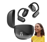 Casque à oreilles ouvertes - 6 x 6 cm PC ABS léger, rechargeable par USB, conception de conduction osseuse, écran LED, écouteurs sans fil pour l'apprentissage, la pêche, la course | Appels clairs