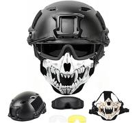 Casque Airsoft Tactique de Type PJ avec Demi-Masque Crânien Pliable et Ensemble de Lunettes, Détachable pour Une Utilisation Séparée