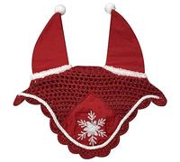 Casque anti-mouches Horses Christmas Fluffi Ponpon Rouge Full pour chevaux, léger et respirant, tissu doux et élastique, protéger le cheval de la chaleur et des insectes