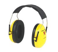Casque anti-bruit cache-oreilles en plastique antichoc rembourré en caoutchouc plume. Largeur réglable. Réduction du bruit égale à 27 dB.