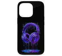 Casque Audio Bleu électrique DJ Gamer Musique Art Paint Drip Coque pour iPhone 13 Pro