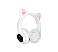 Casque Audio Bluetooth 5.0 Design Oreilles de Chat Microphone Intégré Blanc