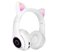 Casque Audio Bluetooth 5.0 Design Oreilles Microphone Intégré de Chat blanc