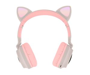 Casque Audio Bluetooth Design Oreilles Chat Animation lumineuse 12h - beige