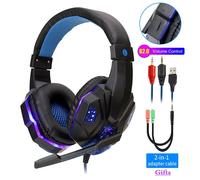 casque audio Casque de jeu stéréo Surround pour PS4 PC X box ordinateur réglable Gamer casque filaire avec micro antibruit Auriculares fifa 21 WhiteBlue with Light