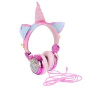 Casque audio circum-aural sans marque avec micro, motif licorne et chat