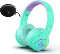 Casque Audio Enfant Bluetooth avec Microphone,Lumière LED Dinosaure Écouteurs avec Etui,Enfant Casque sans Fil Bluetooth pour Ecole Tablette Téléphone.[E275]