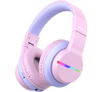 Casque Audio Enfant Bluetooth sans Fil avec Microphone, Lumières LED Colorées, Volume Limité 74/85/94dB, 85 Heures de Travail, Bluetooth 5.2, Micro Intégré BTH12