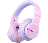 Casque Audio Enfant Bluetooth sans Fil avec Microphone, Lumières LED Colorées, Volume Limité 74/85/94dB, 85 Heures de Travail, Bluetooth 5.2, Micro Intégré BTH12