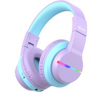 Casque Audio Enfant Bluetooth sans Fil avec Microphone, Lumières LED Colorées, Volume Limité 74/85/94dB, 55 Heures de Travail, Bluetooth 5.2, Micro Intégré BTH12