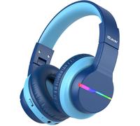 Casque Audio Enfant Bluetooth sans Fil avec Microphone, Lumières LED Colorées, Volume Limité 74/85/94dB, 85 Heures de Travail, Bluetooth 5.2, Micro Intégré BTH12