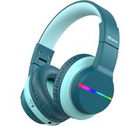 Casque Audio Enfant Bluetooth sans Fil avec Microphone, Lumières LED Colorées, Volume Limité 74/85/94dB, 55 Heures de Travail, Bluetooth 5.2, Micro Intégré BTH12