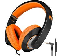 Casque Audio Enfant, Over Ear Casque Filaire Avec Micro Pour Enfants, Serre-Tête Ajustable, Audio Jack 3,5Mm, Pour Garçons Filles École Voyage Pc Tablette Téléphones (Noir Orange)[CAS312031]