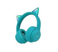 imoshion Casque sans fil pour enfants LED Light Cat Ear - Limiteur de décibels - Avec câble AUX - Bleu clair