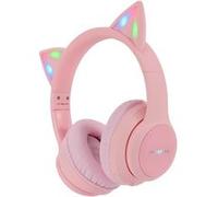 imoshion Casque sans fil pour enfants LED Light Cat Ear - Limiteur de décibels - Avec câble AUX - Rose
