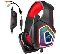 Casque Audio Gaming RGB 3.5mm Son Immersif Confort Maximal 2.2m Noir Rouge Black Red YONIS