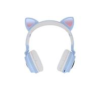 Casque Audio Sans Fil Bluetooth 5.0 Design Oreilles de Chat avec LED Bleu clair
