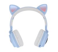 Casque Audio Sans Fil Bluetooth 5.0 Design Oreilles de Chat avec LED Bleu clair