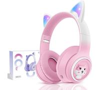 Casque Audio sans Fil pour Enfants, Chat Bluetooth Casque avec lumières LED pour Garçons/Filles/Tout-Petits âgés de 3 Ans et Plus, Bluetooth Ecouteur Pliables pour Enfants avec Mic Ans Filaire Jack