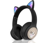 Casque Audio sans Fil pour Enfants, Chat Bluetooth Casque avec lumières LED pour Garçons/Filles/Tout-Petits âgés de 3 Ans et Plus, Bluetooth Ecouteur Pliables pour Enfants avec Mic Ans Filaire Jack