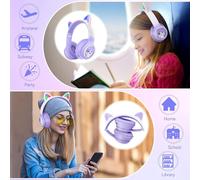 Casque Audio Sans Fil Pour Enfants, Chat Bluetooth Casque Avec Lumières Led Pour Garçons/Filles/Tout-Petits Âgés De 3 Ans Et Plus, Bluetooth Ecouteur Pliables Pour Enfants Avec Mic Ans Filaire Jack