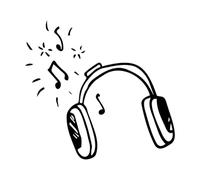 casque avec une chanson qui résonne avec des notes casque Stickers muraux 54.6x58.9cm Décoration de magasin Noir