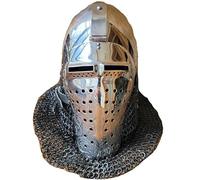 Casque bascinet médiéval en acier inoxydable AS avec visière grillagée découpée au laser- Casque de chevalier portable for reconstitution et GN