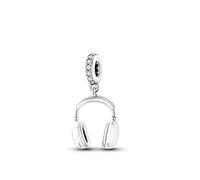 Casque blanc Overear Bijoux pour amateurs de musique - Charm en argent 925 Bracelet à breloques Pendentif Accessoires Cadeau Argent sterling