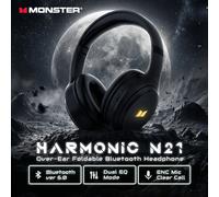 Casque Bluetooth 6.0 Monster Harmonic N21, mode double égaliseur, son stéréo immersif, casque supra-auriculaire pliable filaire/sans fil Black