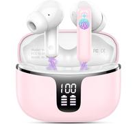Casque Bluetooth, Écouteurs Bluetooth 5.3 Stéréo HiFi sans Fil Oreillette avec 4 ENC Mic Annulation Bruit, 2025 Mini Casque 40H LED Affichage, Touch Control USB-C Pink