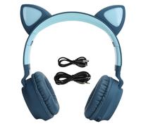 Casque Bluetooth enfant pliable avec éclairage LED, arceau réglable, microphone et contrôle du volume - Bleu