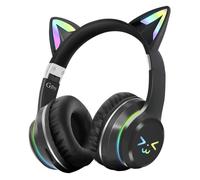 Avizar Casque Bluetooth Oreilles de Chat Lumineuses Noir