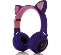Casque Bluetooth Pliable pour Enfants Filles Casque Audio Ecouteurs Sans Fil avec LED Oreilles de Chat Headphones Cat Ear Violet