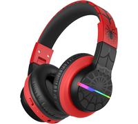 Casque Bluetooth pour enfants, lumières LED colorées, casque supra-auriculaire, avec limitation du volume 74/85 dBA et 85 heures d'autonomie, Bluetooth 5.2, microphone intégré, noir et rouge