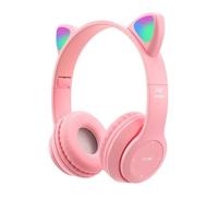 Casque Bluetooth Pour Fille Chat Oreille, Casque Stéréo Pliable Avec lumière LED Tablette TV (rose ) Microphon
