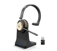 Casque Bluetooth sans fil avec micro antibruit et dongle USB, casque sans fil avec base de charge et 45 heures de temps de conversation pour bureau/ordinateur/téléphone portable/équipes MS/Skype/Zoom