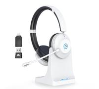 Casque Bluetooth sans fil avec microphone AI antibruit | Dongle Bluetooth 6.0/2,4 GHz, station de charge, 47 heures + temps de lecture et sourdine, casque sans fil pour PC/téléphone