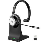 Casque Bluetooth sans fil avec microphone pour PC, casque d'ordinateur V5.2 avec micro antibruit, dongle USB, base de charge et bouton muet pour le travail, les téléphones portables, les ordinateurs