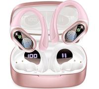 Casque Bluetooth Sport, Écouteurs Bluetooth 5.3 sans fil avec 4 ENC Annulation du Bruit Mic, 50 Heures HiFi Stéréo Casque Sans Fil IP7 Étanche Casque Bluetooth avec LED Affichage, USB-C, Rose